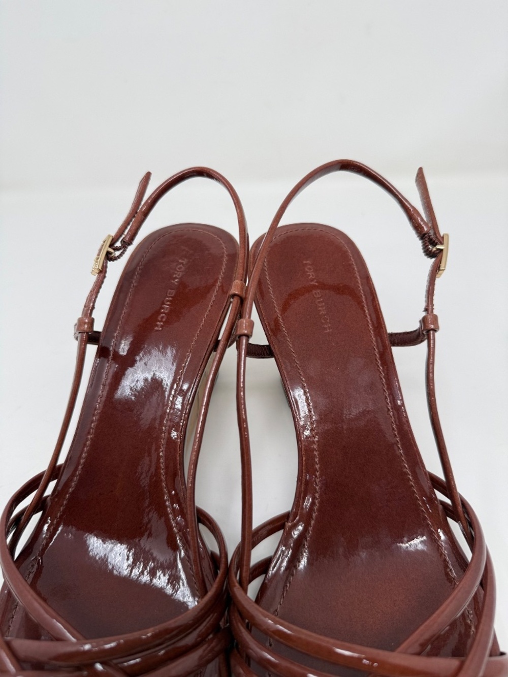 New Tory Burch Multi Strap Wedge Sandal Russet Brown Sz US 9.5 - Picture 9 of 13